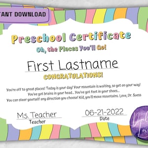 Oh the Places You’ll go / Dr. Seuss / Preschool Graduation / Digital Download