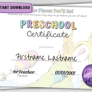 Oh the Places You'll go / Dr. Seuss / Vorschulurkunde zum Abitur / Buchkunst / Ink Saver / Digitaler Download