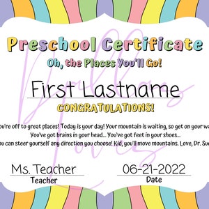 Oh the Places You’ll Go / Dr. Seuss / Preschool Graduation / Digital ...