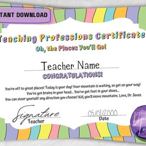Oh the Places You’ll go / Dr. Seuss / Teaching Professions / Digital Download