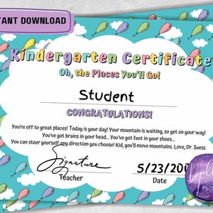 Oh the Places You'll go / Dr. Seuss / Kindergarten Urkunde zum Abschluss / Thema Wolke / Digitaler Download