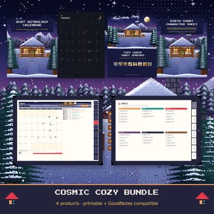 Cosmic Cozy Bundle: 2027 Astrology Calendar, Moon Calendar, Tarot Spreads & Birth Chart Journal, Pixel Art Digital Planner GoodNotes