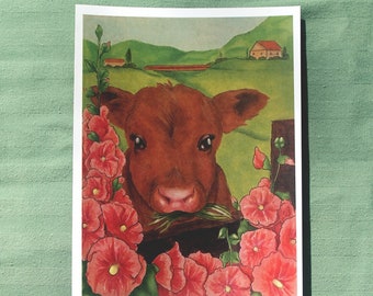 Baby Cow Springtime Art Print