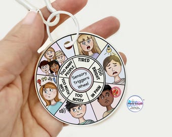 Sensory Triggers Keyring - Visual Sensory Communication Tool - ASD Whiteboard - Overstimulation Keyring for ASD - Feelings Keychain