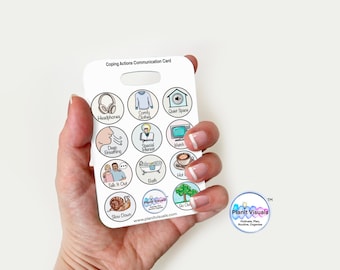 Autism Coping Actions Communication Card - Visual Emotional Regulation Tool - Autism Coping Choices Tool - Coping Actions Keyring Compatible