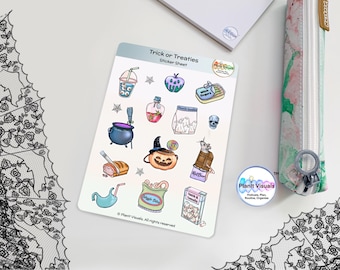 Halloween Sticker Sheet – Fun Halloween Food Stickers - Zombie Stickers - Pumpkins, Witches -Spooky Planner Stickers -Journals -Scrapbooking