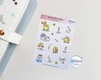 Gentle Reminders Frog Stickers - Froggy Sticker Sheet - Stationary - Bullet Journal Stickers - Cute Kawaii Stickers