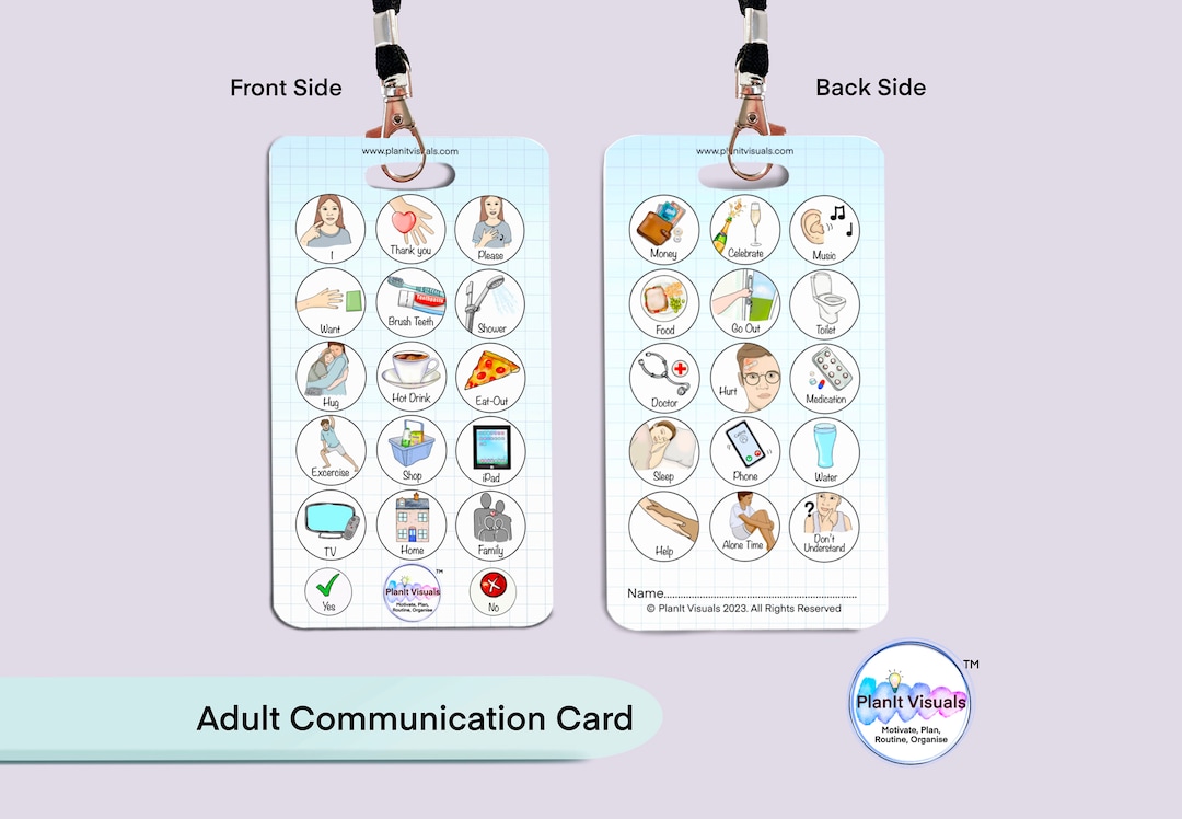 Adult Communication Card AAC Board Non Verbal ASD Visual Aid Dementia