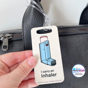 I Carry An Inhaler Bag Tag - Asthma Alert Keyring -Inhaler Keyring- Inhaler Keychain -Asthma Keychain -Medical Alert Tag -Asthma Warning Tag