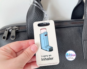 I Carry An Inhaler Bag Tag - Asthma Alert Keyring -Inhaler Keyring- Inhaler Keychain -Asthma Keychain -Medical Alert Tag -Asthma Warning Tag