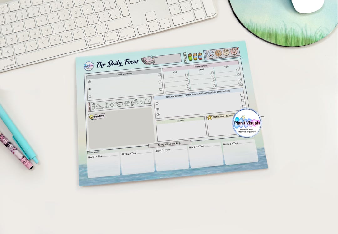 ADHD Notepad Planner - Daily Focus Pad A4 - Productivity Planner ...
