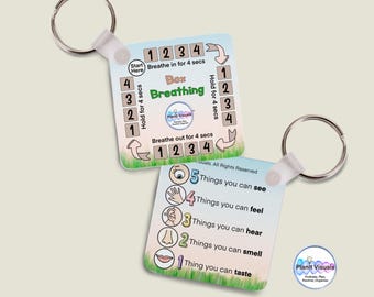 Box Breathing Keyring - Grounding Keychain - Self Care Anxiety Management - Square Breathing Mindfulness Exercise - Relaxation Keyring