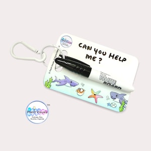 Under Water Shark Theme Whiteboard Keyring And Pen - Communication Keychain - Non Verbal Communication Tool - ASD Keyring -