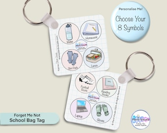 Personalised School Bag Reminder Tag - Daily Routine Keyring - Visual Reminders keychain - Kids Custom Keyring - ASD - School Checklist -SEN