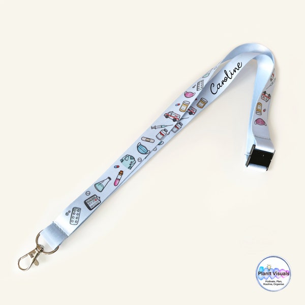 Personalised Nurse Lanyard - Gift For Nurse - Custom Named Lanyard - Student Nurse Gift - Doctor Medical Lanyard - Fabric Keychain
