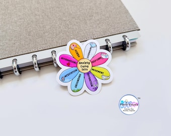 Anxiety Relief Flower Sticker-Self Care Mental Health Sticker -Cute Coping Skills Sticker Decal -Floral Anxiety Aid - Mental Health Reminder