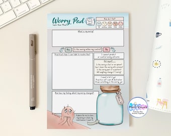 Worry Notepad A5 - Worksheet CBT - Mental Health Notepad - Self Care - Cute Worksheet For Worries -Anxiety Notepad- Mental Health Stationary