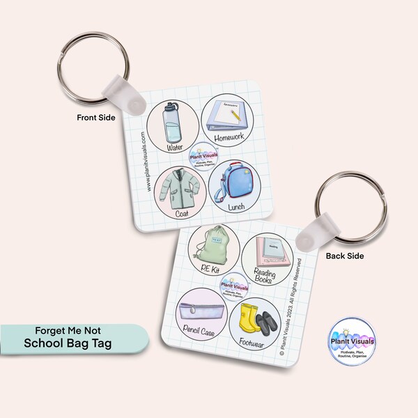 School Bag Reminder Tag - School Reminders - Keyring - Daily Routine - Visual Reminder - ASD - Morning Routine - Kids Keyring