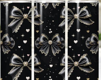 Romantic Dark Coquette Bows PNG Tumbler Wrap