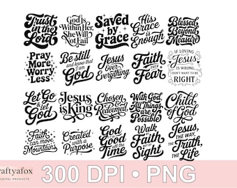 キリスト教の名言 SVG PNG バンドル | 信仰の聖書の一節をモチーフにしたキリスト教シャツのデザイン | イエスと聖書のタイポグラフィ