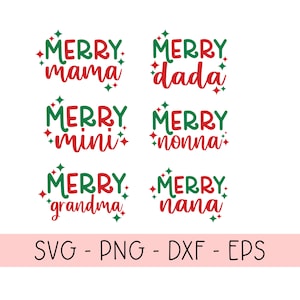 Merry Mama Dada Nana Nonna Grandma Mini SVG PNG, Mommy Me png, alegría navideña, Feliz Navidad png, navidad retro, niños navidad