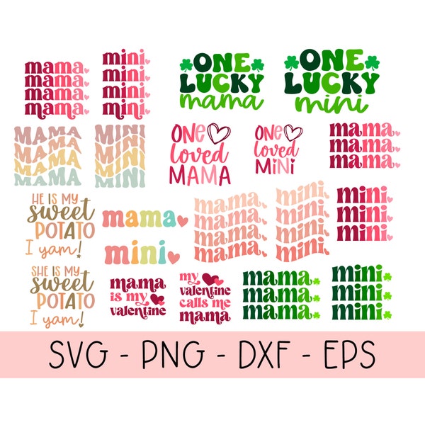 Mama and Mini Bundle SVG PNG, mama svg, Mommy Me png, Mommy and Me Valentine SVG, mama png, mama and me png, mama mini