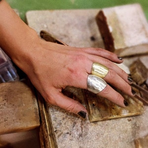 Statement chunky solid sterling silver ring - available in brass - satin finish - degraded design