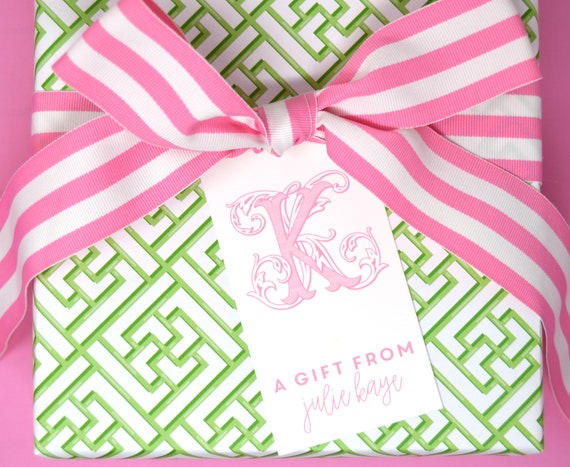 Pink Monogram Gift Tags Pink and White Wine Tags - Etsy
