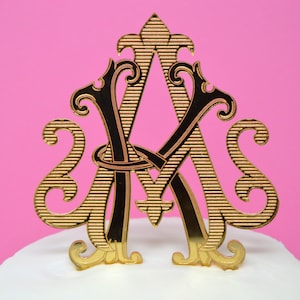 Wedding Monogram Cake Topper Gold• Custom Monogram Acrylic Cake Topper• Interlock Initials Wedding Cake Topper• Personalized Wedding Topper