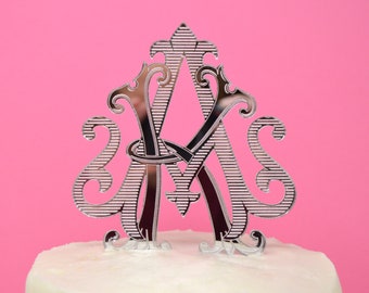 Silver Monogram Cake Topper• Custom Monogram Acrylic Cake Topper• Wedding Cake Topper