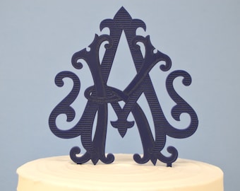 Navy Monogram Cake Topper• Custom Monogram Acrylic Cake Topper• Interlock Initials Wedding Cake Topper• Wedding Monogram Stand