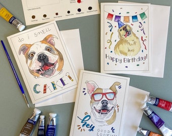 Watercolor Painting Kit: Dog Greeting Cards, Beginner DIY Activity