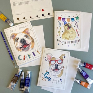 Watercolor Painting Kit, Dog Greeting Cards, Beginner Skill, Watercolor DIY, Learn to Paint, Indoor Activity