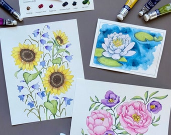 Watercolor Painting Kit, Flowers, Indoor Activity, Beginner Skill, Watercolor DIY, Learn to Paint, Watercolor Beginner