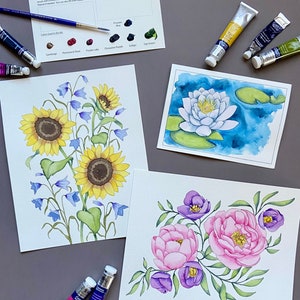 Watercolor Painting Kit, Flowers, Indoor Activity, Beginner Skill, Watercolor DIY, Learn to Paint, Watercolor Beginner