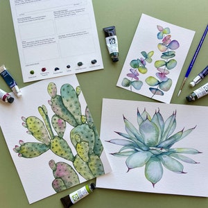 Watercolor Painting Kit, Jewel-Toned Botanicals, Beginner Skill, Intermediate Skill, Watercolor DIY, Learn to Paint, Plant Art