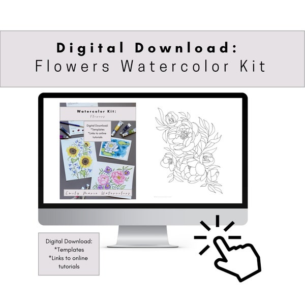 Digital Download of Flowers Watercolor Kit (Printable and Traceable Templates and Online Tutorials)