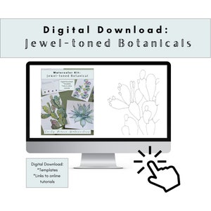Descarga digital del kit de acuarela botánica en tonos joya (plantillas imprimibles y calcables y tutoriales en línea)