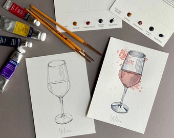 Watercolor Date Night Kit: Wine (Paper, paints, and brushes for 2 people!)