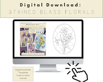 Glasblumen Aquarell Kit: Druckbare Vorlagen zum digitaler Download