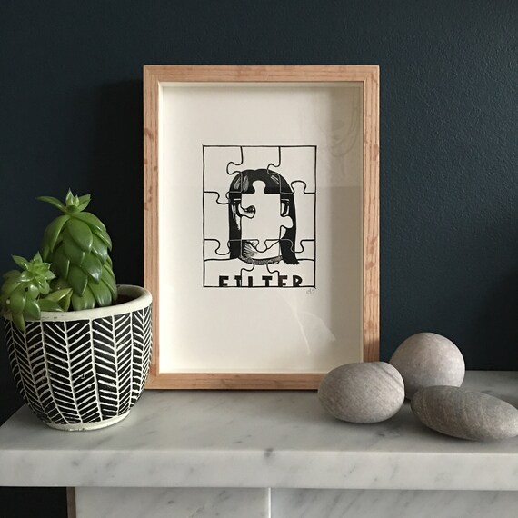 Filter Puzzle Linocut Print Hand Printed A4 Lino Print Etsy UK