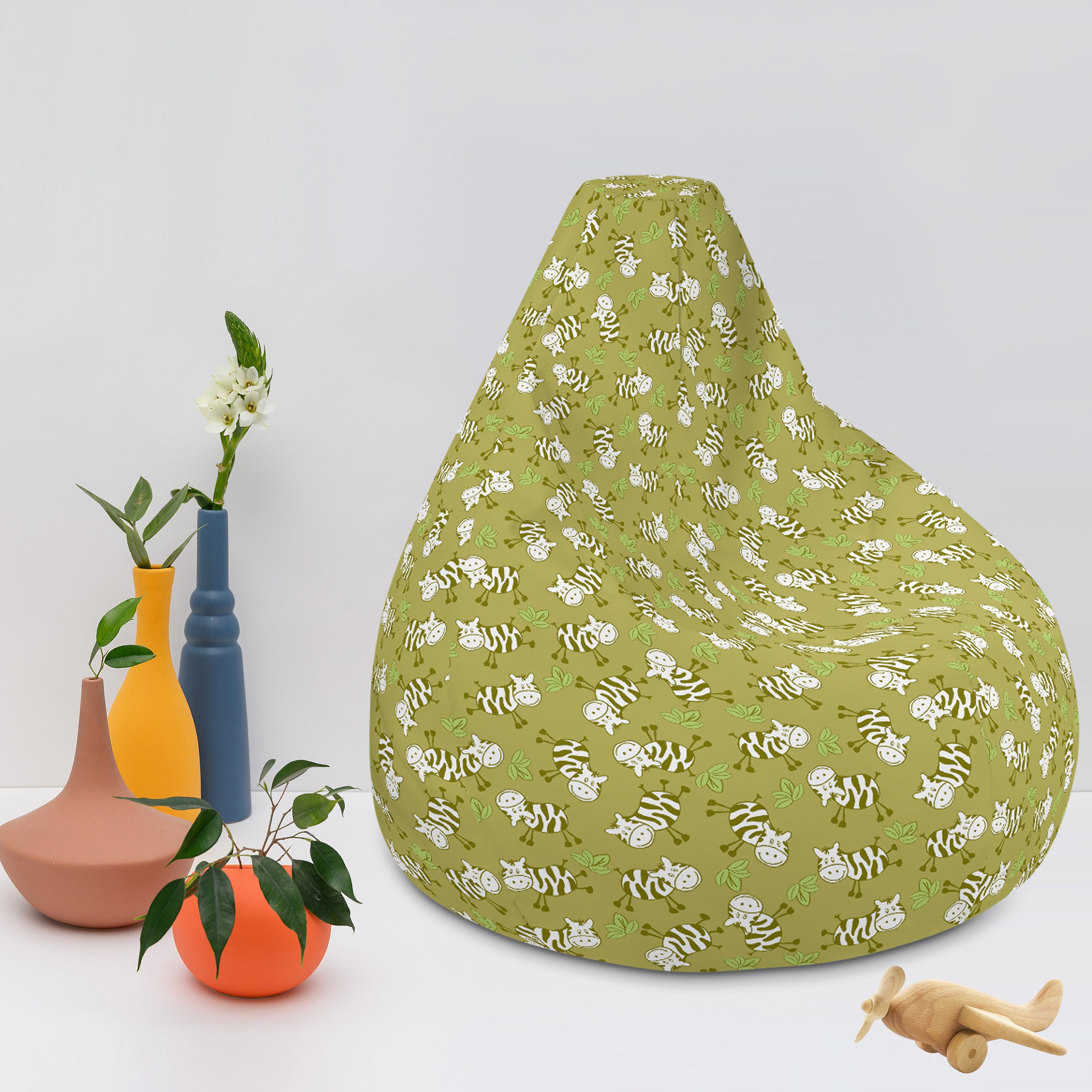 Housse de Pouf Xl, Sac Haricot, Coussin Grande Taille, Imprimé Petits Zèbres, Enfantin, Idée Cadeau 