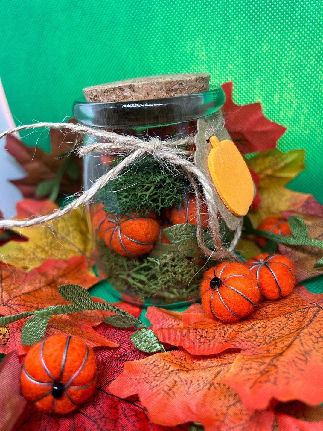 Pumpkin Harvest Moss Vine & Pumpkin Glass Jar Etsy