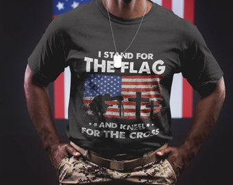 I Stand For The US Distressed Flag Kneel Cross