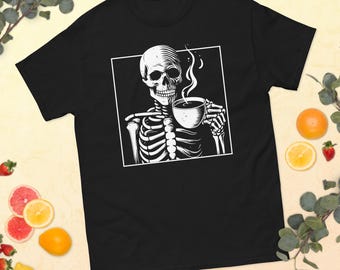 Halloween Hot Coffee Skeleton Haunted Spooky Coffee Lover Unisex classic tee
