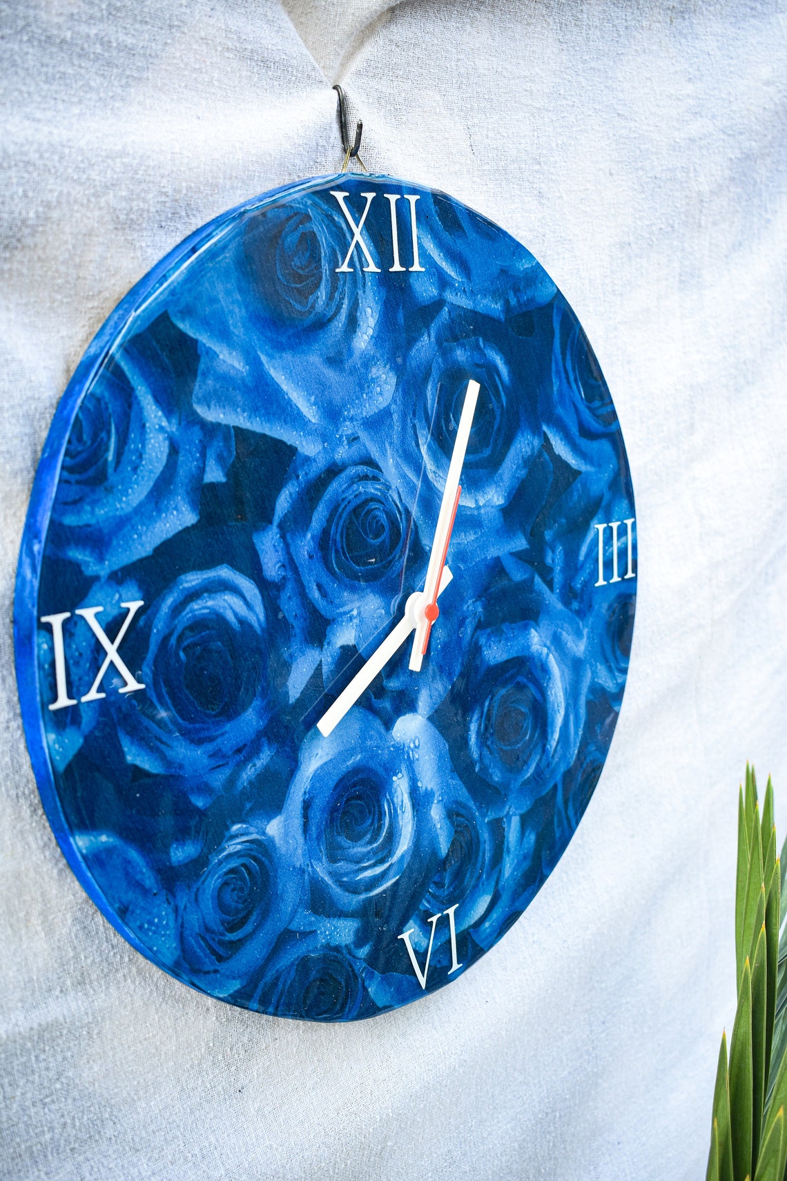 Epoxy Clock Resin Clock Wall Clock Blue Rose Clock with Etsy