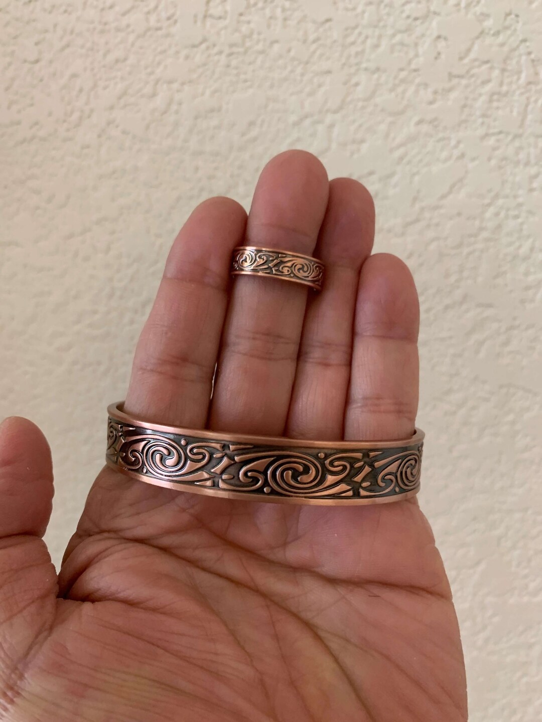 Elegant Classic Pure Copper Bracelet Ring Set Restore Balance