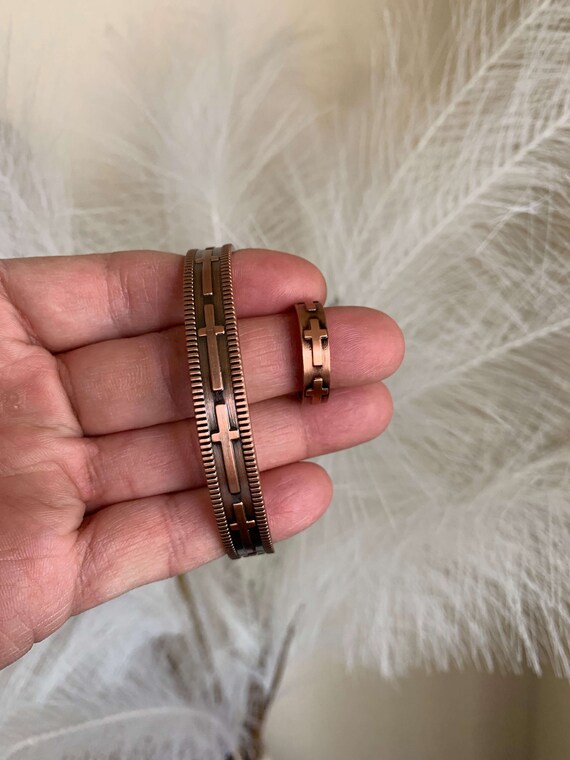 Cross Pure Copper Magnetic Bracelet Ring Set Men Women Restore