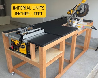 Mobile Miter / Table Saw Workbench Plans - Instant PDF Download - Imperial Units