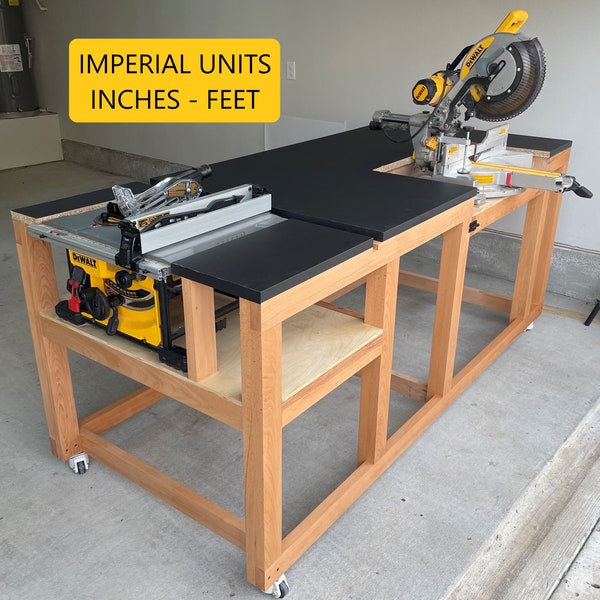 Mobile Miter / Table Saw Workbench Plans - Instant PDF Download - Imperial Units